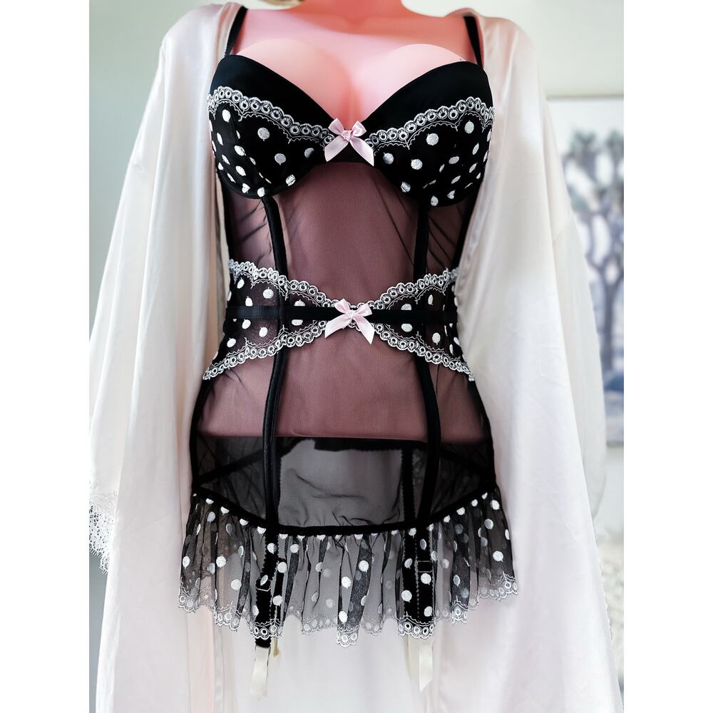 New Victoria’s Secret sexy sheer mesh corset chemise + garter dress
